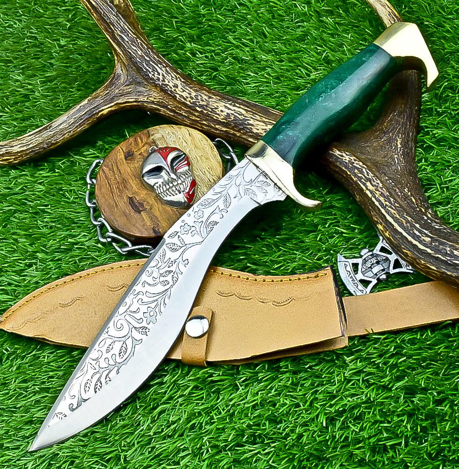CUSTOM Handmade Kukri Knife 14.5" | J2 Steel Blade with Engraving | Resin Handle & Brass Guard | Outdoor Hunting Kukri | Gift for Him