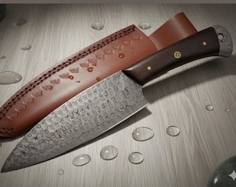 Damascus Chef Knife | Raindrop Pattern Wood Handle | Kitchen Utility Tool | Adventure Gear