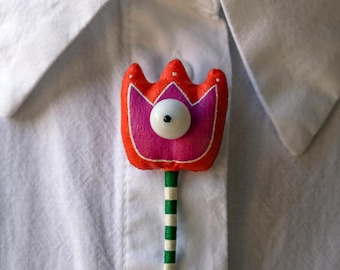 Handmade Tulip Brooch Pin: Cotton & Acrylic Unique Jewelry