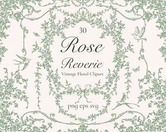 Rose Reverie Green Png Eps Svg Pdf Vintage clipart, Roses borders, Wedding frame, Victorian crest, floral frames, bouquet, invite borders