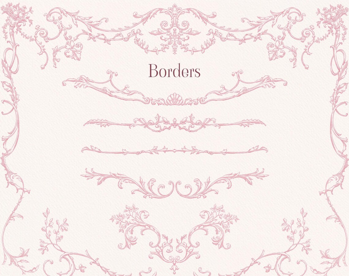 Rococo Affair PNG SVG Pink Vintage Clipart, Floral Borders, Victorian ...