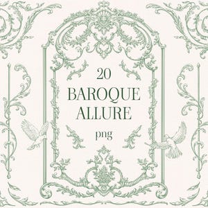 Barokke allure PNG groene lijn kunstframes, vintage randen, grafische clip art frame, chinoiserie toile illustraties, ontwerpen bruiloft uitnodigingen