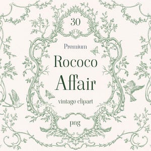 Rokoko-Affäre PNG Vintage Rahmen, Hochzeit Clipart, viktorianische Clip Art, Vintage Clip Art, klassische grüne Rahmen, Linie Rahmen, Hand gezeichnet