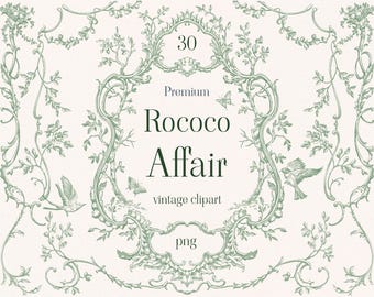 Rococo vintage grens clipart: groene lijn frames PNG, SVG, EPS, bloemen randen, trouwwapen, vintage clipart, zeer fijne tekeningen, vector rand