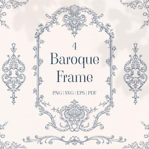 Baroque Frame PNG EPS Svg Pdf, vintage borders, Victorian design, wedding border, toile de Jouy frame, line art frames, chinoiserie clipart