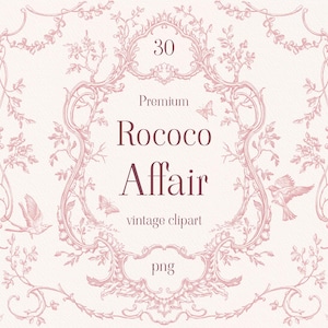 Rococo Affair PNG Rosa Vintage clipart, Bordi floreali, Cornice vittoriana, Stemma nuziale, San Valentino, uccelli, farfalle, fiocco, disegno al tratto