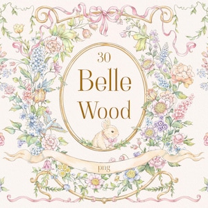 Belle Holz Aquarell Vintage PNG Clipart, Vintage Blumen, Blumenstrauß, Kranz, Blumenrahmen, viktorianische Rahmen, Osterhase, Vogel, Png Kunst