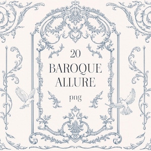 Baroque Allure PNG Line art cadres de mariage, lot de bordures chinoiseries, bordure vintage, cadre rond victorien, oiseaux, pour les invitations de mariage