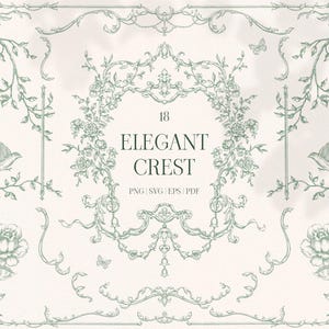 Elegant Crest Png Eps Svg Pdf, Vintage floral clipart frame, ornamental border, wedding crest, invite frame, vector baroque borders