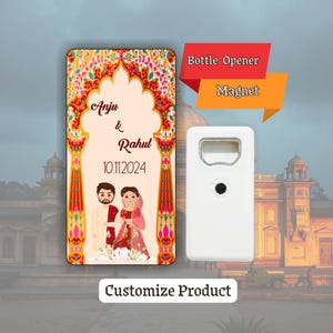 Lembranças de ímãs de casamento indiano para convidados, presentes de agradecimento aos convidados, abridores de garrafas de casamento personalizados, ímãs para salvar a data, presentes em massa para casamento