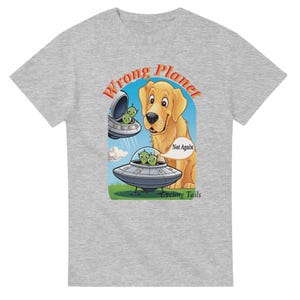 Grappig T-shirt alien en hond – T-shirt "Wrong Planet" cartoon – Scared Aliens & Big Dog UFO-shirt – humoristisch T-shirt scifi – cadeau voor hond