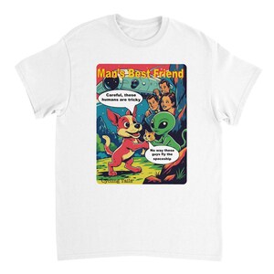 Man's Best Friend | Funny Alien Cartoon T-Shirt | Dog, Cat & Humans Comedy Tee