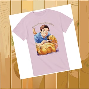 National Tummy Rubbing Day T-Shirt – Funny Manga Dog Dad Gift | Dog Lover Birthday or Father’s Day Shirt | Belly Rub Cartoon Tee