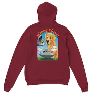 Sudadera con capucha de extraterrestre y perro – Dibujo animado de ovni de "Planeta equivocado" – Labrador observa nave espacial extraterrestre – Sudadera con capucha de ciencia ficción para amantes de los perros – Chiste de extraterrestres: ¡Otra vez no!