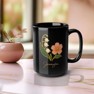 May Birth Flower Mug Lily of the Valley Hawthorn Personalized Mug Birthday Gift for Mom Grandma Gift Custom Floral Coffee Cup