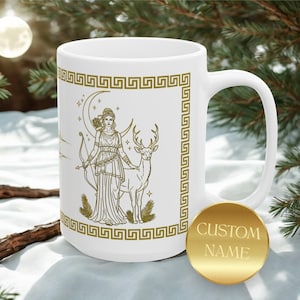 Personalized Artemis Ceramic Mug Large Goddess of the Hunt Coffee Cup Custom Greek Mythology Birthday Gift for Women Feminine Coffee Mug