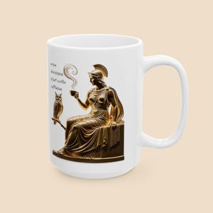 Athena Graduation Gift Mug | Custom Goddess Coffee Cup with Owl & Quote | Greek Mythology White Ceramic Mug