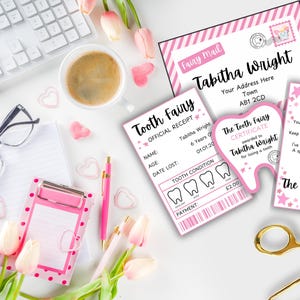 Instantly Editable Tooth Fairy Letter Set, Printable Pink Mini Lost Tooth Envelope, Receipt & Certificate | Digital Tooth Fairy Certificate