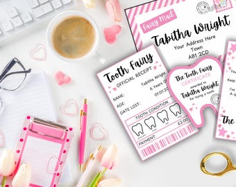 Editable Pink Tooth Fairy Letter Set - Lost Tooth Certificate & Receipt (Digital)