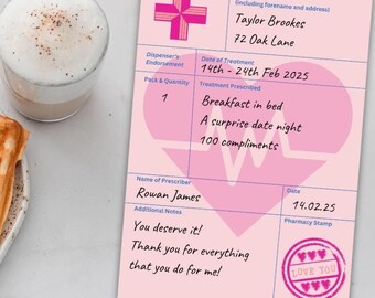 Bewerkbare Valentijnsdagreceptsjabloon, Valentijnsdagsjabloon voor gepersonaliseerde romantische cadeaus, nieuwigheid Valentine afdrukbaar idee