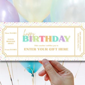 Bearbeitbarer Happy Birthday-Geschenkgutschein, benutzerdefinierte Geburtstags-Gutscheinvorlage, druckbarer Geschenkgutschein, Last-Minute-Digital-Geburtstag-eVoucher