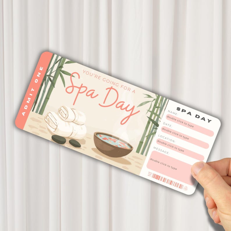 Printable Spa Day Surprise Ticket. Digital Surprise Massage Gift Reveal ...