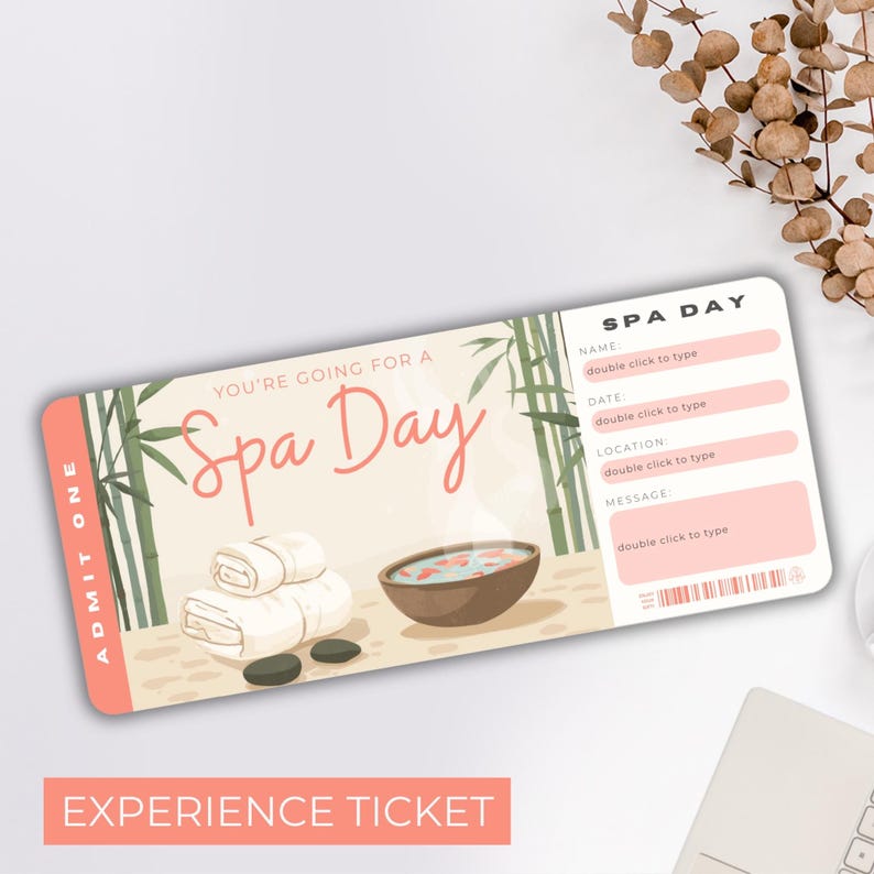 Printable Spa Day Surprise Ticket. Digital Surprise Massage Gift Reveal ...