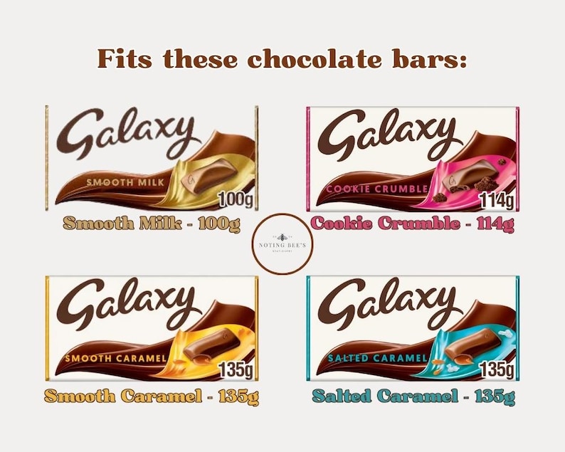 Wrapper to fit Galaxy Smooth Milk, COokie Crumble, Smooth Caramel and Salted Caramel bars