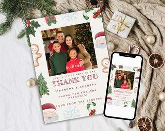 Bewerkbare e-card kerstbedankkaart: afdrukbare sjabloon (5 x 7 inch)