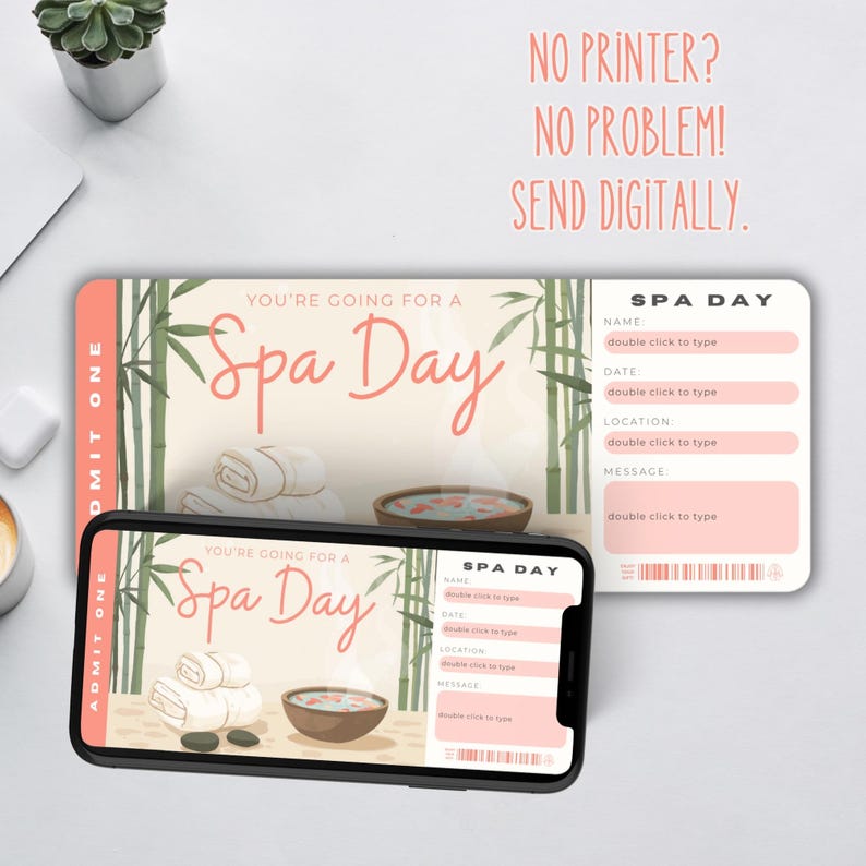 Printable Spa Day Surprise Ticket. Digital Surprise Massage Gift Reveal ...