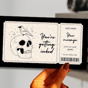 Vale de regalo de tatuaje de calavera editable / Certificado de regalo de tatuaje / Vale electrónico entintado / Tarjeta de regalo digital / Impresión en casa / Regalo de último momento