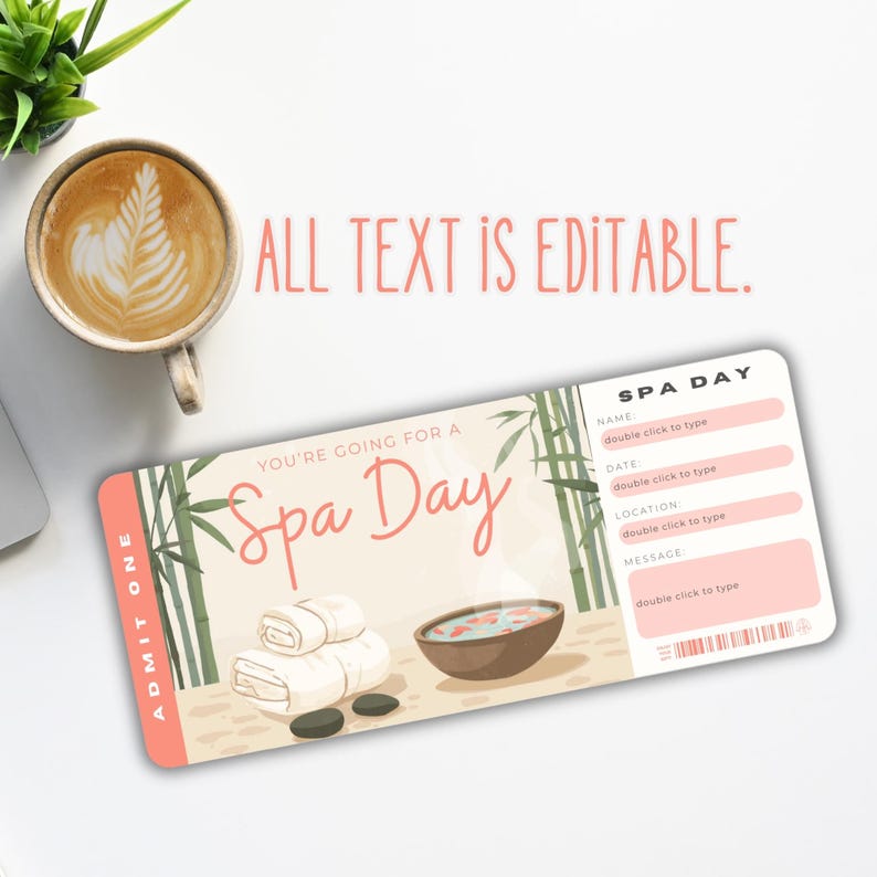Printable Spa Day Surprise Ticket. Digital Surprise Massage Gift Reveal ...