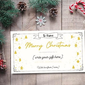 Vale de regalo de Navidad editable / Tarjeta de regalo digital / Entrada personalizada para eventos / Impresión en casa / Último minuto / Entrada dorada