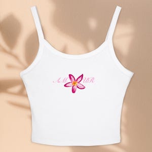 Flower Crop Tank Top – Y2K Aesthetic Camisole – Cute Pink Floral Graphic Baby Tee – Summer Streetwear for Women – White Spaghetti Strap Top