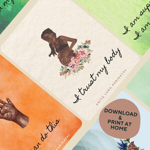 20 affirmations de naissance + accouchement pour femmes noires, premières mamans, cartes à téléchargement numérique, PDF et PNG imprimables