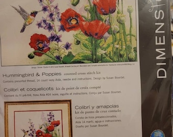 Dimensions Hummingbird & Poppies cross stitch kit
