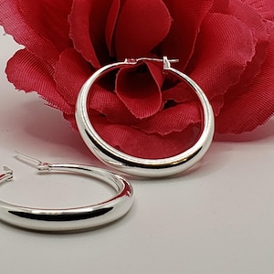 Créoles rondes lisses de 35 mm. Créoles unisexe. Argent sterling 925