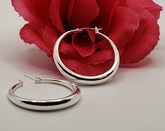35mm Round Smooth Hoop Earrings