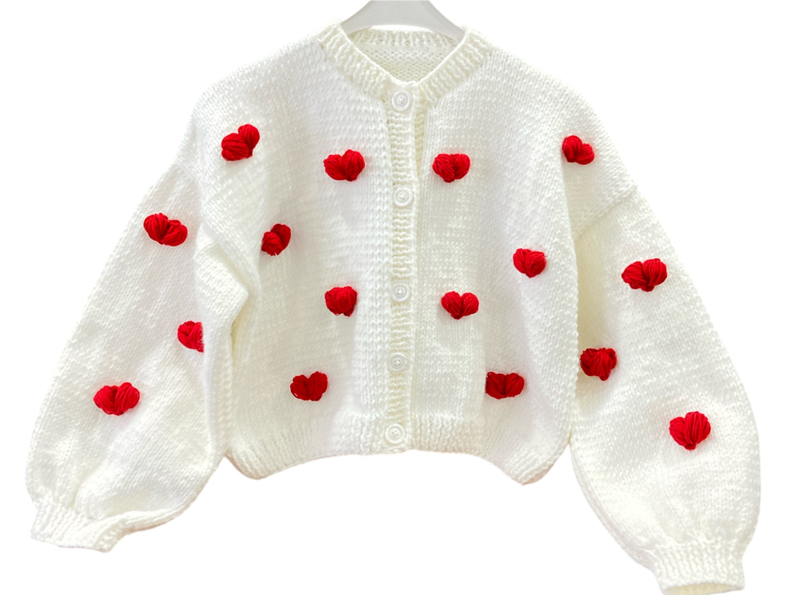 Handmade Chunky Heart Knit Cardigan, Romantic Knitwear - Etsy