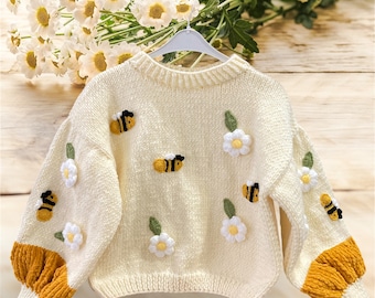 Hand-Knitted Wool Bee Cardigan, Women's Crop Sweater