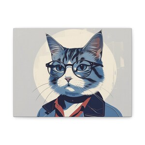Whimsical Cat Portrait Canvas Art, Fun Gift for Cat Lovers, Home Decor, Unique Wall Art, Cat Themed Decorations