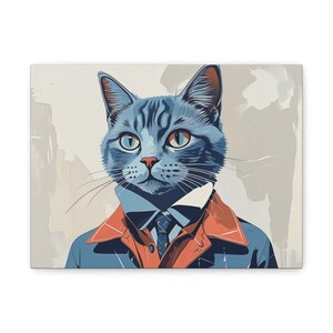 Chic Cat Canvas Art, Whimsical Wall Decor, Animal Lover Gift, Modern Home Art, Cat Portrait Print