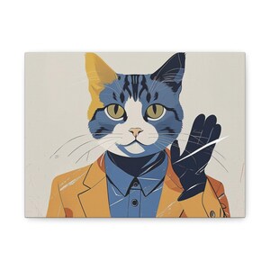 Stylish Cat Canvas Art, Whimsical Home Decor, Funny Wall Art, Pet Lover Gift, Unique Interior Decoration