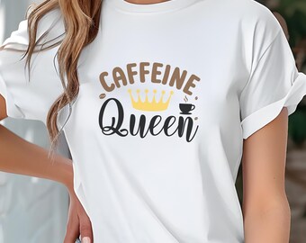 Caffeine Queen T-Shirt – Retro-Kaffeeliebhaber-T-Shirt, lustiges Geschenk für sie, Unisex Bella Canvas 3001 Shirt, süßes Grafik-T-Shirt für Frauen