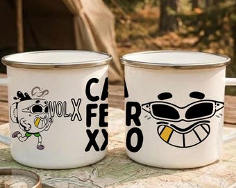 Tazza smaltata Caferxxo, divertente tazza da caffè urbana, merchandising per fan del reggaeton, amanti del caffè, fan della musica, estetica latina ispirata a Feid Music Merch