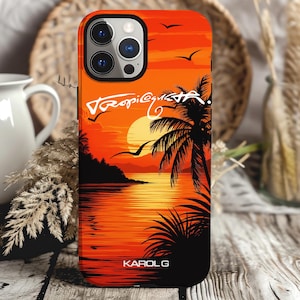 Tropicoqueta Karol G Phone Case Funda iPhone Tropicoqueta Tropical Sunset Cover for iPhone Gift for Karol G Fans Summer Beach Vibes MagSafe