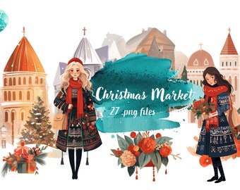 Christmas Market - 27 boho clipart graphic set - Digital Download for Scrapbooking, Invitations, and More! Commercial Use