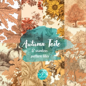 Seamless Patterned Paper - Autumn Toile, vintage Fall 12x12 printable paper set digital download, commercial use