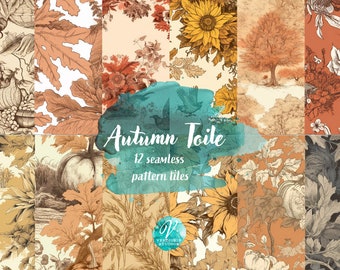 Seamless Patterned Paper - Autumn Toile, vintage Fall 12x12 printable paper set digital download, commercial use