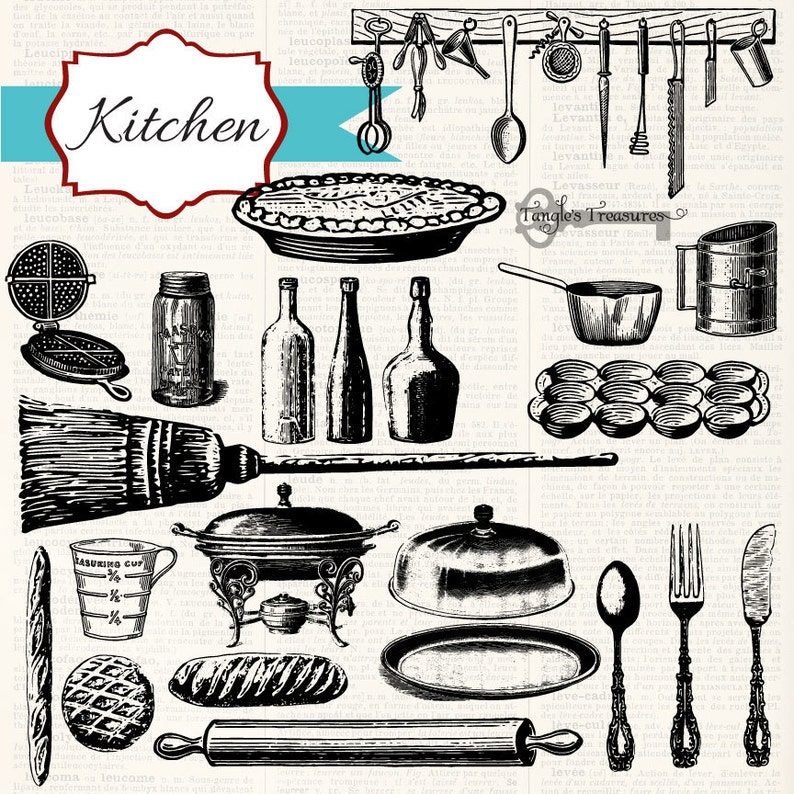 digital clip art and photoshop brushes: Commercial and Personal Use 50/% OFF SALE Instant Download Vintage Kitchen